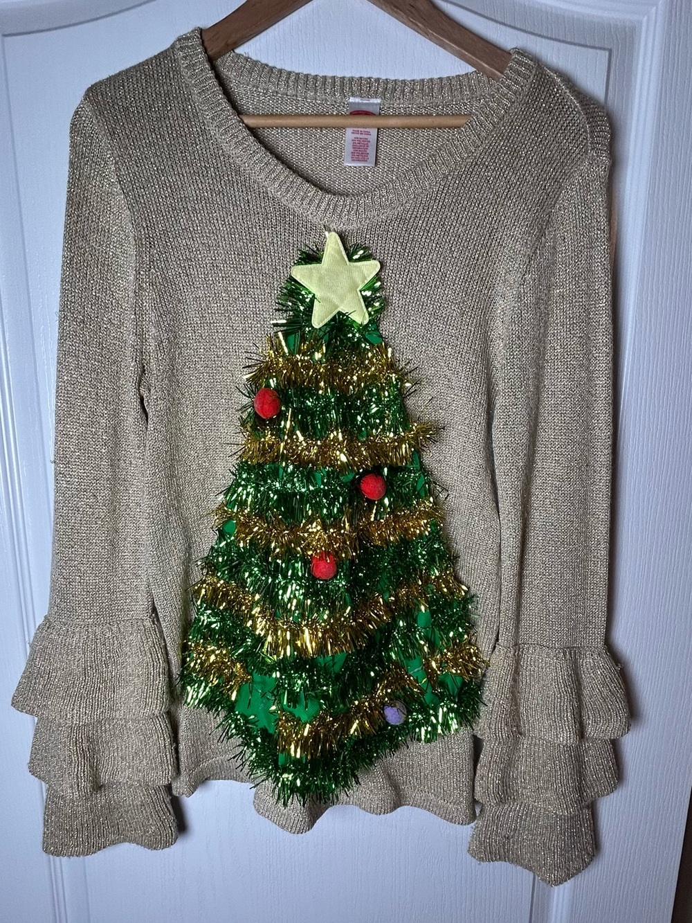 Holiday Time Metallic Gold Ugly Christmas Sweater Size Small